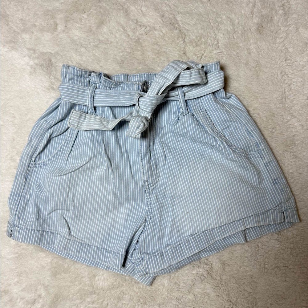 American Eagle Outfitters Light Blue Striped High Waist Shorts